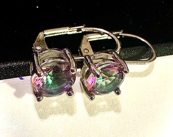 Mystic Topaz Drop Dangle Silver Earrings for Women