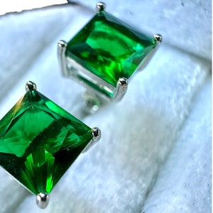 Princess Cut Emerald Earrings 925 Sterling Silver Stud Earrings 6MM Green Emerald Earrings For Women Stud Earrings For Women Emerald Jewelry image 7