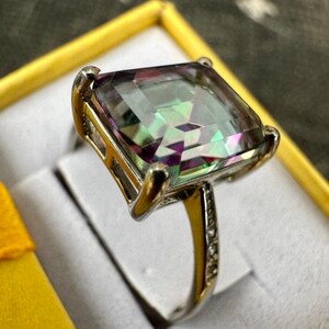 Mystic Topaz CZ Emerald Cut Ring 925 Sterling Silver | Rainbow Cocktail Statement Ring | Sizes 6 7 8 9 | Elegant Gift Jewelry image 6