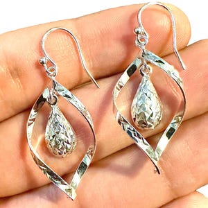 Twisted Sterling Silver Dangle Earrings, Teardrop Drop Earrings, 35mm