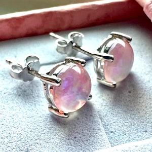 Pink Opal Stud Earrings 6MM – 925 Sterling Silver Earrings for Women – Dainty Pink Gemstone Studs – October Birthstone Gift Jewelry