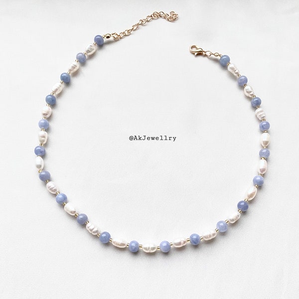 Collar de agua dulce con perlas azules | collar de cuentas azules