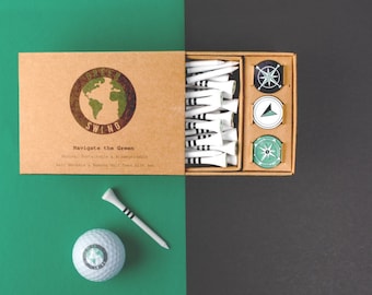 Tés de golf et marqueurs de balle de golf en bambou Green Swing | Coffret cadeau golf