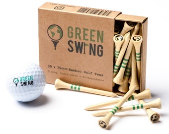 Green Swing Bamboo Golf Tees 70mm | Strong Sustainable Biodegradable | 30pcs