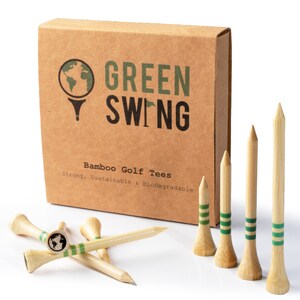 Green Swing Bamboo Classic Golf Tees | Strong Sustainable Biodegradable | Perfect Golf Gift | Choice of Sizes