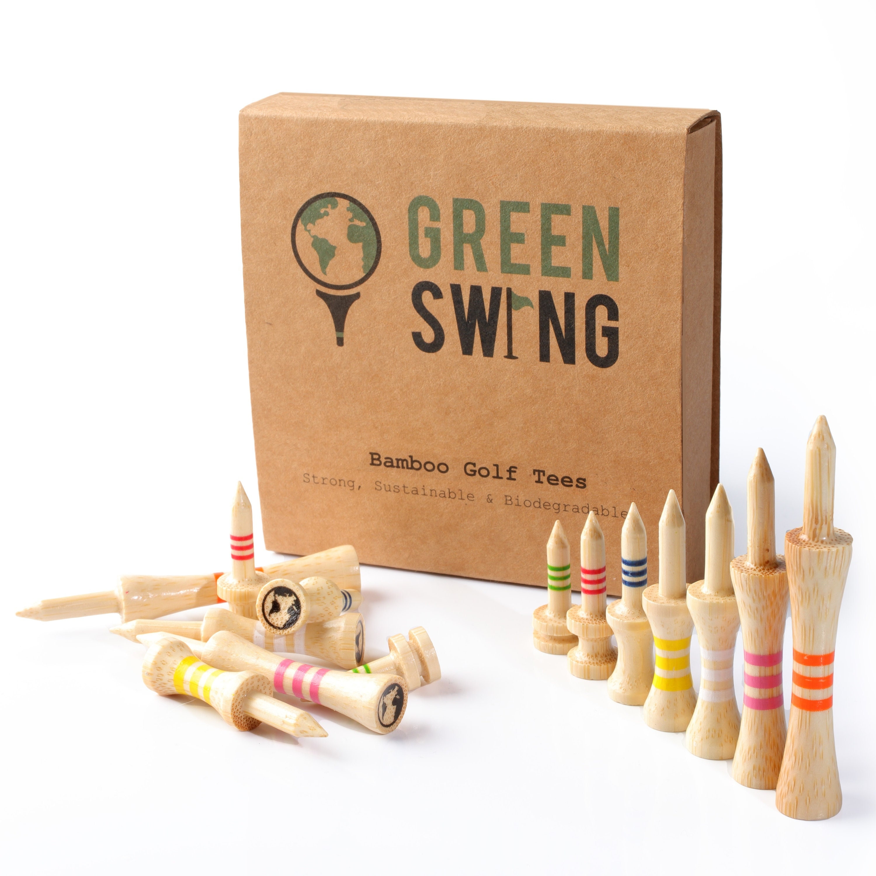 Green Swing Bamboo Castle Golf Tees | Strong Sustainable Biodegradable | Perfect Golf Gift | Choice of Sizes