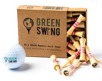 Green Swing Bamboo Golf Tees 60mm | Strong Sustainable Biodegradable | 20pcs