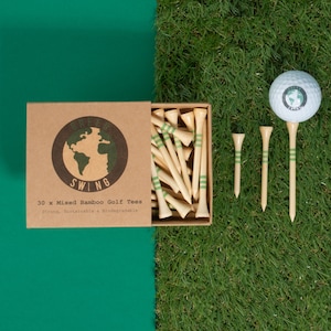Green Swing Bamboo Golf Tees Mixed Box | Strong Sustainable Biodegradable | 30pcs