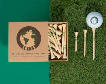Green Swing Bamboo Golf Tees Mixed Box | Strong Sustainable Biodegradable | 30pcs