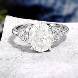 Oval Moissanite Engagement Ring, Cluster Diamond Ring, Round Moissanite Ring, Multi Diamond Ring, Vintage Ring White Gold, Promise Ring