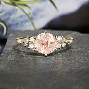 Morganite Engagement Ring Gold, Morganite Flower Ring, Antique Promise Ring, Minimalist Ring, Handmade Jewelry Ring