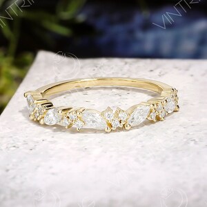 Marquise Moissanite Wedding Band, Diamond Wedding Band, Yellow Gold Moissanite Band, Matching Ring, Handmade Jewelry, Promise Ring