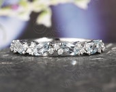 Art Deco Wedding Band White Gold Aquamarine Ring Marquise Aquamarine Ring Vintage Jewelry Delicate Promise Dainty Anniversary Ring