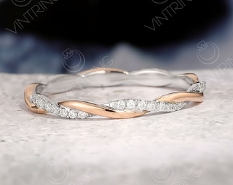 Twist Wedding Band, Infinity Wedding Band, Two Tone Ring For Women, Mixed Metals Ring, Rope Ring Gold, Pave Moissanite Ring, Stackable Ring