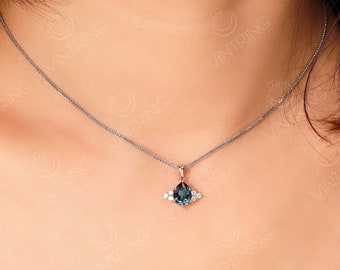 14k Rose Gold Pear Alexandrite Pendant Necklace, Teardrop Shape June Birthstone Pendant for Girlfriend