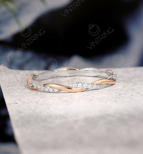 Twist Wedding Band, Infinity Wedding Band, Two Tone Ring for 