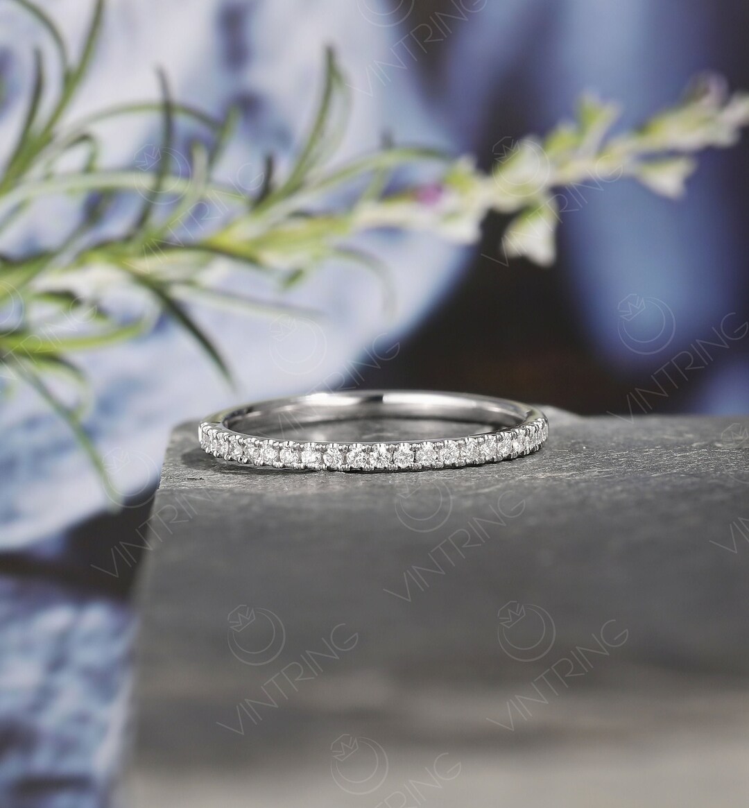14k Solid Gold Diamond Eternity Wedding Band: Micro Pave Thin Band ...