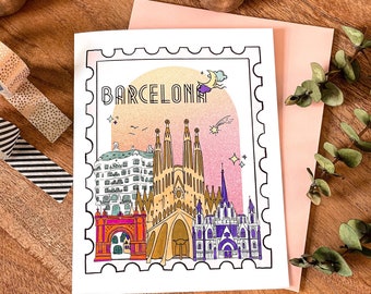 Cartão comemorativo de Barcelona, cartão postal de Barcelona, presente de Barcelona na Espanha, cartão postal de viagem