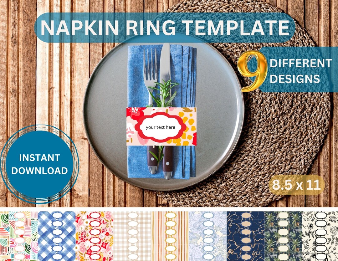 Napkin Ring Template, Napkin Ring Tags for Wedding, Cutlery Paper