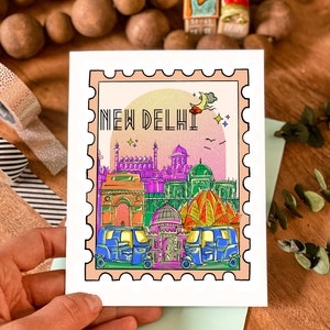 New Delhi wenskaart, briefkaart, reisbriefkaart wenskaart, New Delhi, Republiek India