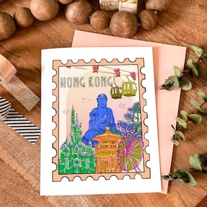 Tarjeta de felicitación de Hong Kong, postal, tarjeta de felicitación de postal de viaje, Hong Kong, China