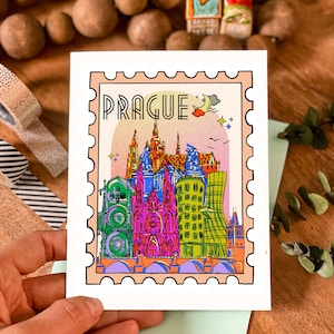Praag wenskaart, ansichtkaart, reisbriefkaart wenskaart, Praag, Tsjechië