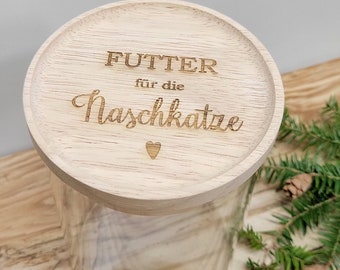 Glas mit Holzdeckel Futter für die Naschkatze, Geschenk Geburtstag, Muttertag