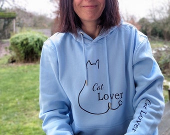 Hellblauer Kapuzen Pullover Cat Lover, Hoodie Katze