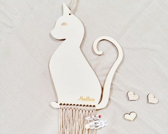 Haarspangenhalter personalisiert mit Namen, Katze aus Holz 25 cm groß,  Haarspangenaufbewahrung, Geschenk für Mädchen