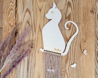 Haarspangenaufbewahrung personalisiert aus Holz Haarspangenhalter mit Namen als  Katze