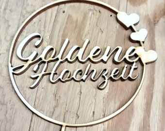 Cake Topper Goldene Hochzeit aus Holz