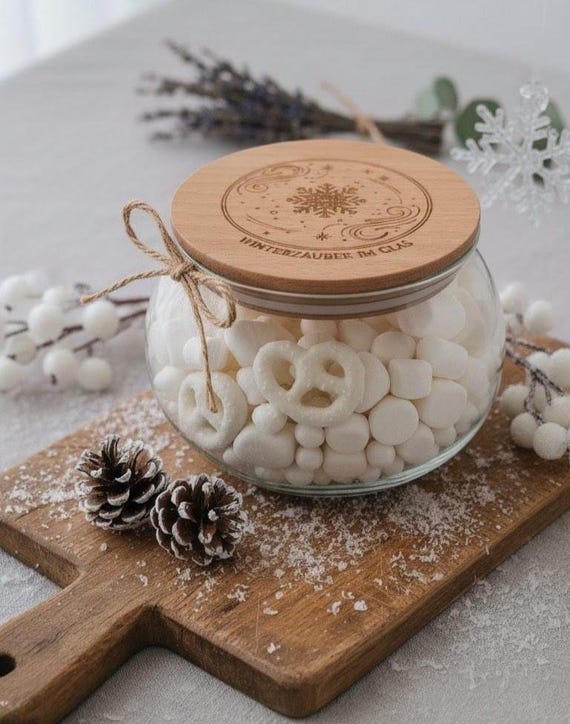 Glas mit Holzdeckel Winterzauber | Vorratsglas graviert | Winter | Weihnachtsgeschenk | Glas bauchig