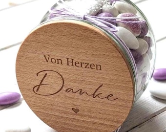 Storage jar, heartfelt thank you - thank you gift, farewell gift for educators, colleagues, teachers, glass with wooden lid, bulbous shape