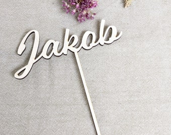 Cake Topper Name personalisiert klein aus Holz 10 cm hoch