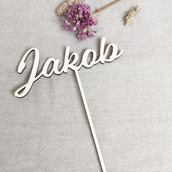 Cake Topper Name personalisiert klein aus Holz 10 cm hoch