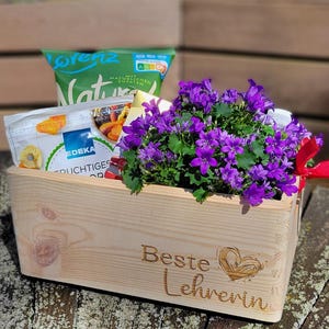 Abschiedsgeschenk Lehrerin Holzkiste graviert, Präsentkiste, Geschenk Abschluss Schule Grundschule Holzbox Geschenkebox Beste Lehrerin