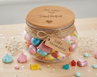 Tarro de almacenamiento, tarro de cristal lleno de gratitud, regalo de agradecimiento, regalo de despedida para educadores, colegas, profesores, despedida, tarro de cristal con tapa de madera, forma bulbosa