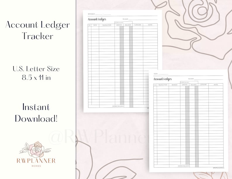 Account Ledger Tracker Planner Printable | Planner Insert | Letter Size ...