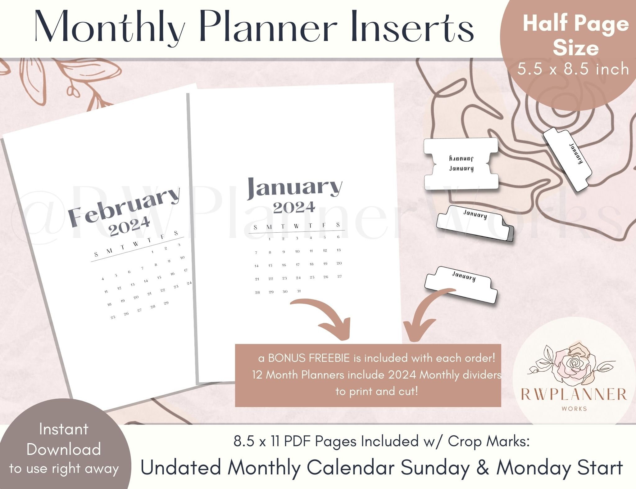 Monthly Planner Insert Planner Printable Monthly Spread on 2 Pages ...