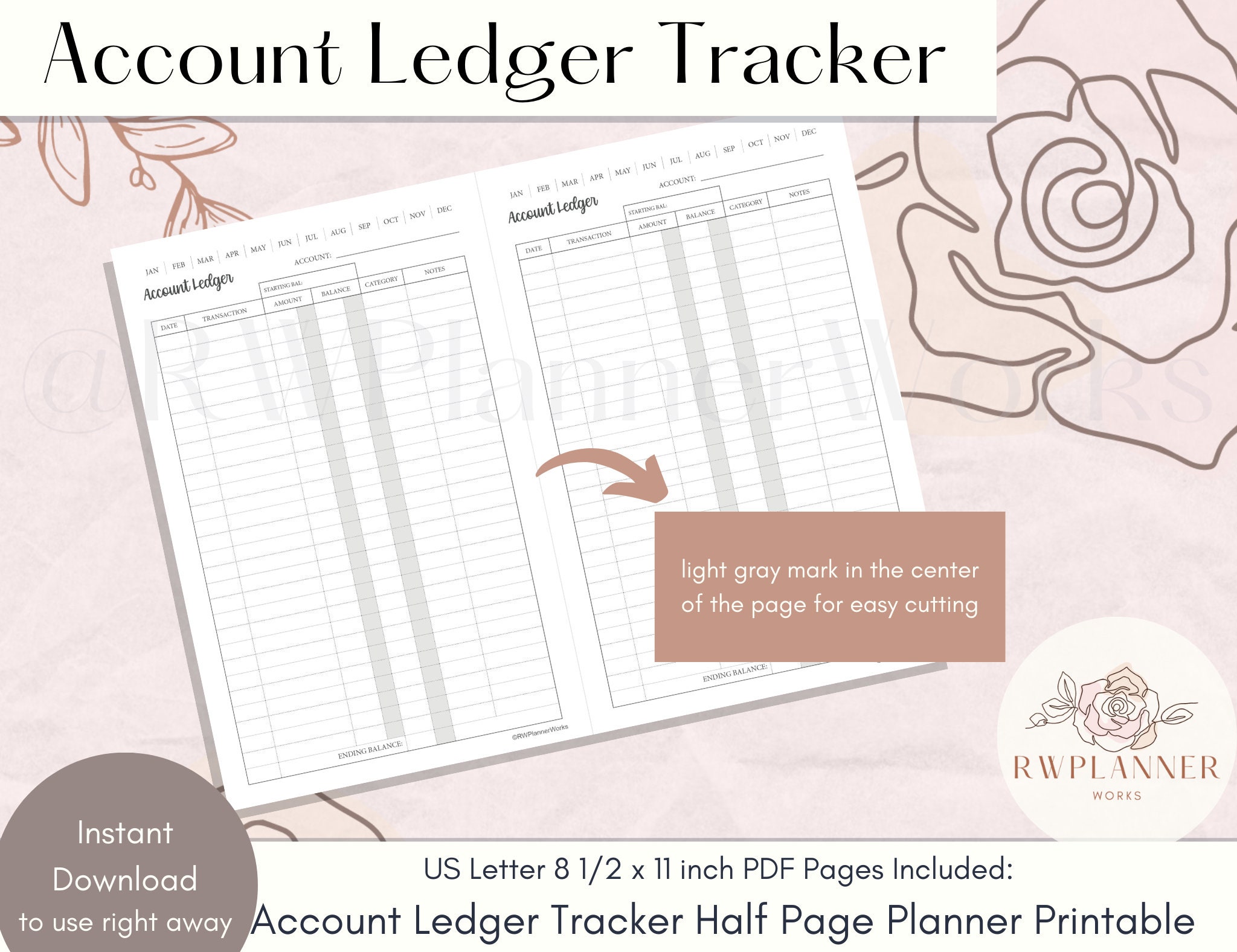 Account Ledger Tracker Printable: Half Page Planner Insert (digital ...