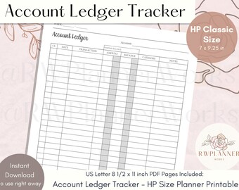 Account Ledger Tracker Printable: HP Classic Planner Insert (Digital Download)