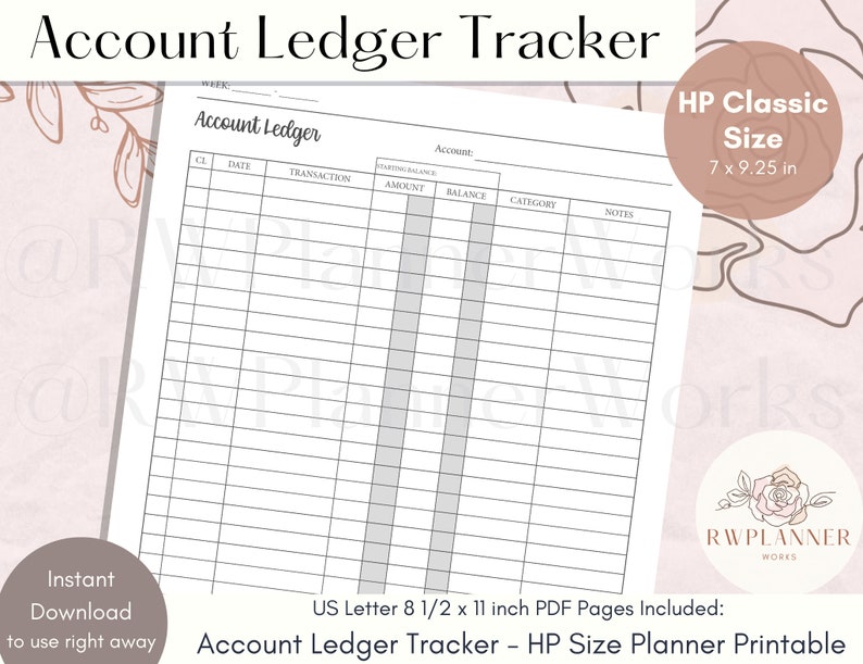 Account Ledger Tracker Planner Printable | Planner Insert | HP Classic ...