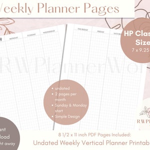 Weekly Planner Pages | Vertical Grid | Planner Inserts | Planner Printables | HP Classic Size