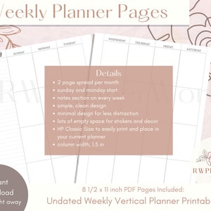 Weekly Planner Pages Vertical Layout Planner Inserts - Etsy