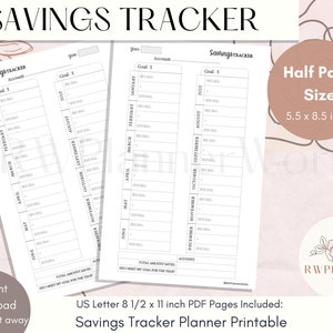Savings Tacker Planner Insert | Half Page Size Insert | Planner Insert