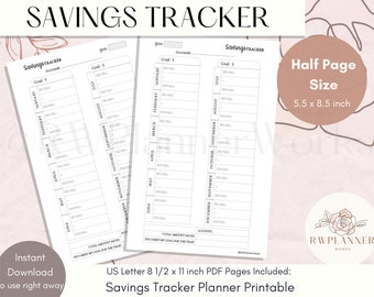 Savings Tracker Planner Insert: Half Page Size (Digital Download)