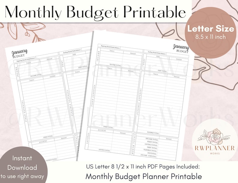 Monthly Budget Planner Printable Budget Insert Letter Size Etsy