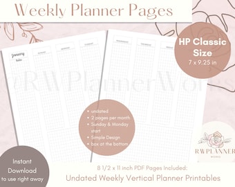 Weekly Planner Inserts: Vertical Grid, HP Classic Size (Digital Download)