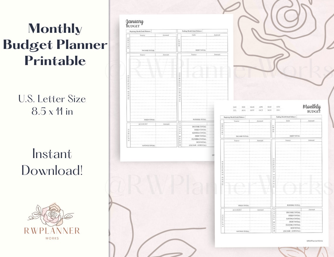 Monthly Budget Planner Printable Budget Insert Letter Size - Etsy