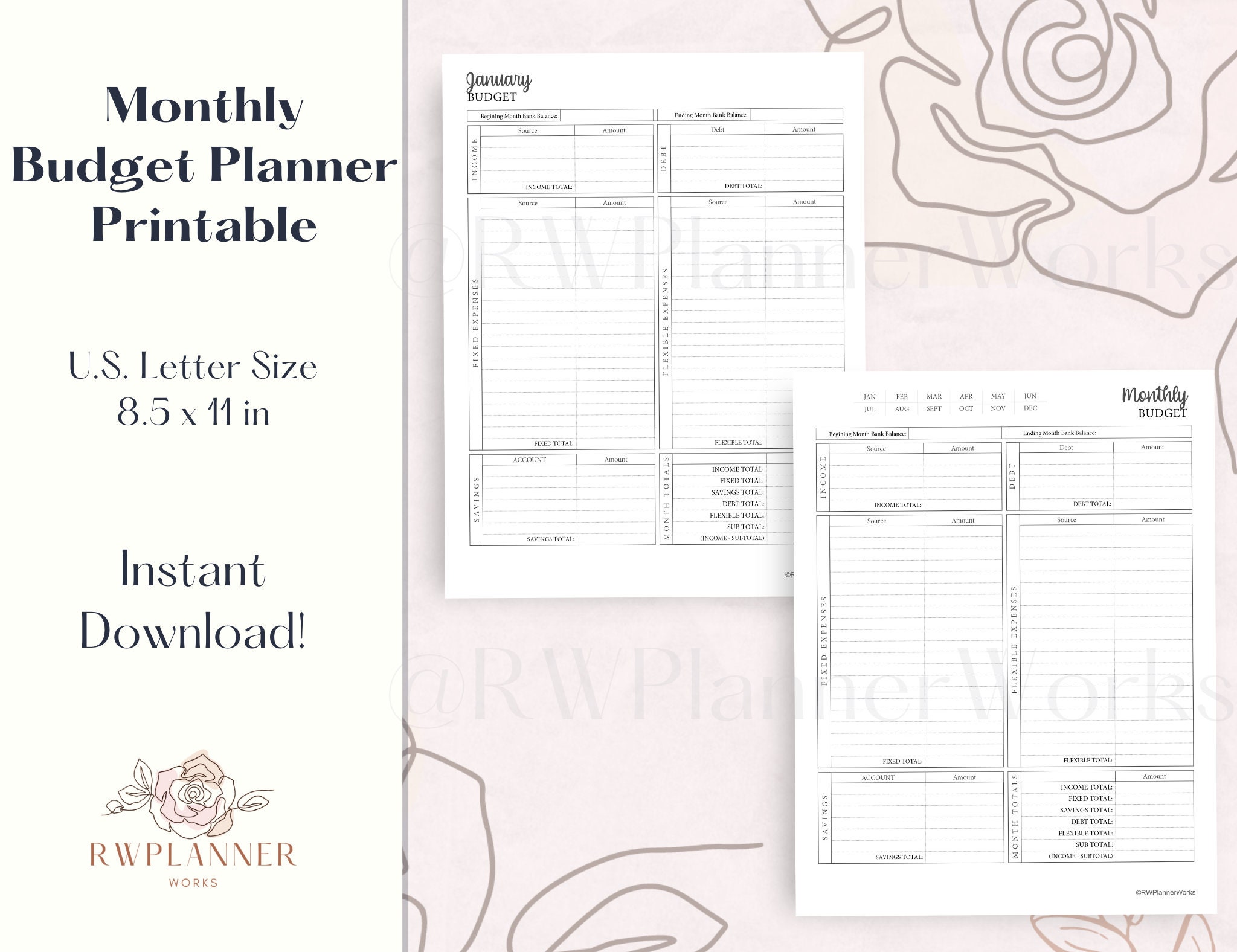 Monthly Budget Planner Printable Budget Insert Letter Size - Etsy